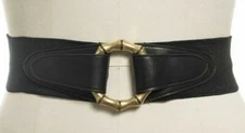 INC Womens Wide Belt  L / XL Black Bamboo Buckle Faux Leather Stretch NWT FUL680