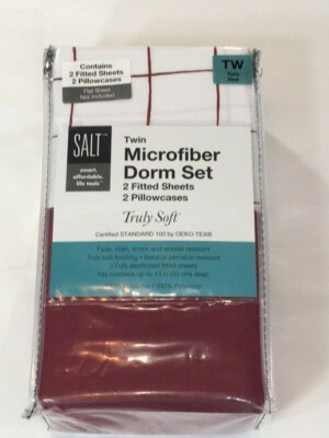 SALT Twin Microfiber Dorm Sheet Set - Red and Red Stripes