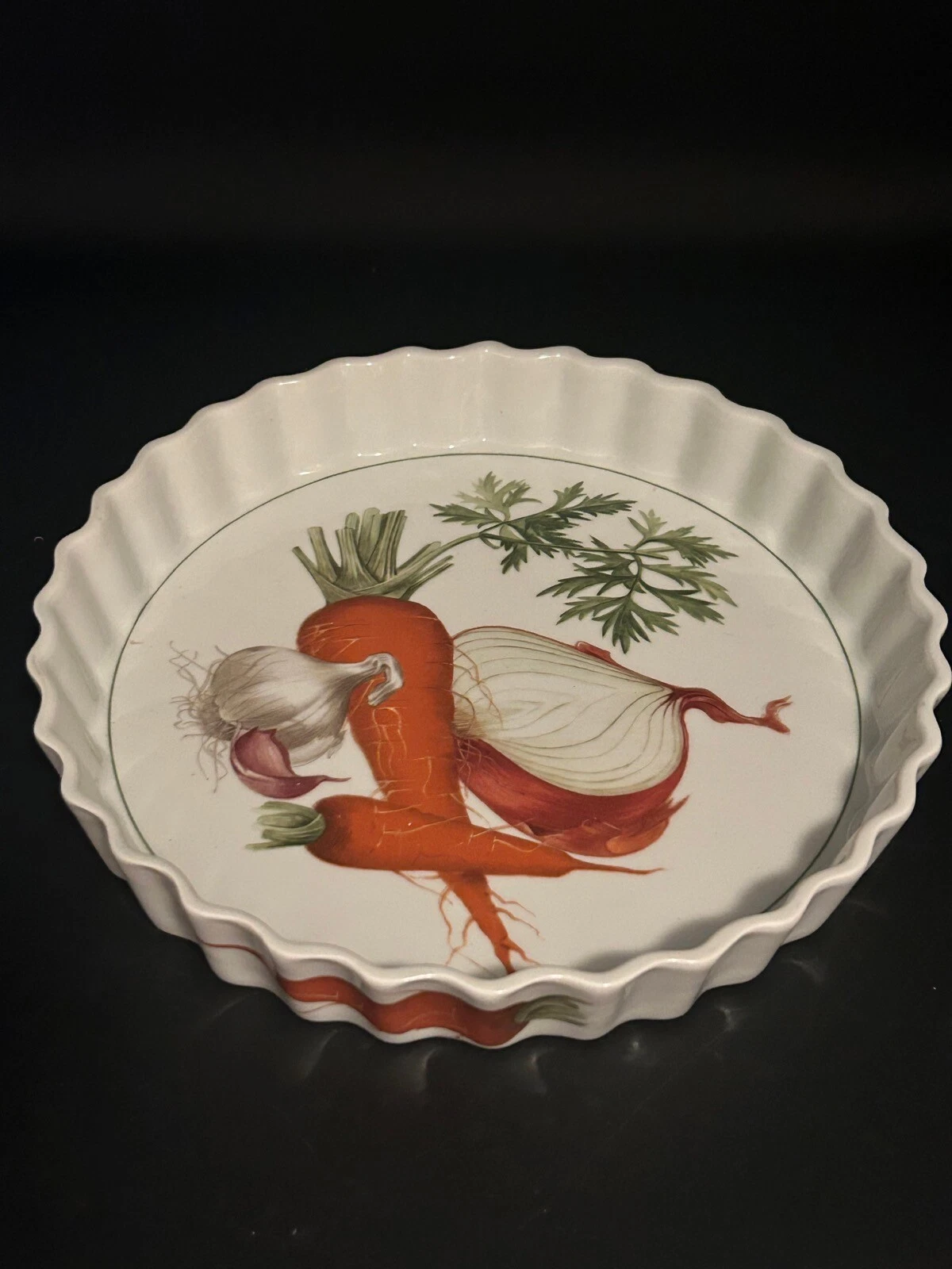 Louriouxe Le Faune Ceramic Pie Plate Baking Dish Onion & Carrots Made in France