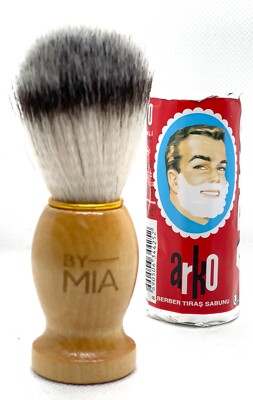 BY MIA Holzgriff Premium Qualität Rasierpinsel + Arko Rasiercreme 75g Seife