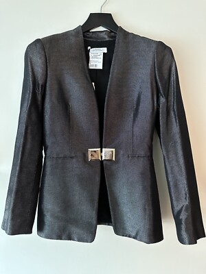 Versace Collection Grey Metallic Textured Designer Womens Blazer Jacket 40/S New