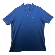 Tommy Bahama Men's Size M Solid Blue Modal Blend Short Sleeve Polo Shirt