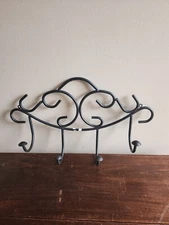 Rustic Black Wrought Iron Metal 4 Hooks Wall Hanging Coat Rack Storage Decor