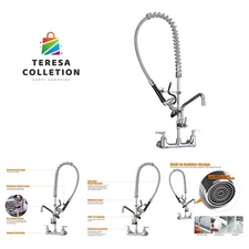 Commercial Sink Faucet with Pre Rinse Sprayer: 35"Height 8"Adjustable Center ...