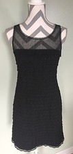 BCBG Max Azria Black Knitted Lace Tiered Sleeveless Cocktail Dress 4 EUC