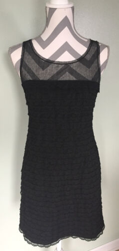 BCBG Max Azria Black Knitted Lace Tiered Sleeveles