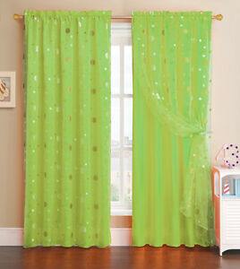 Delightful lime green window valance Lime Green Window Curtain Panel With Circle Design Sheer Top Layer 55in X 90in Ebay