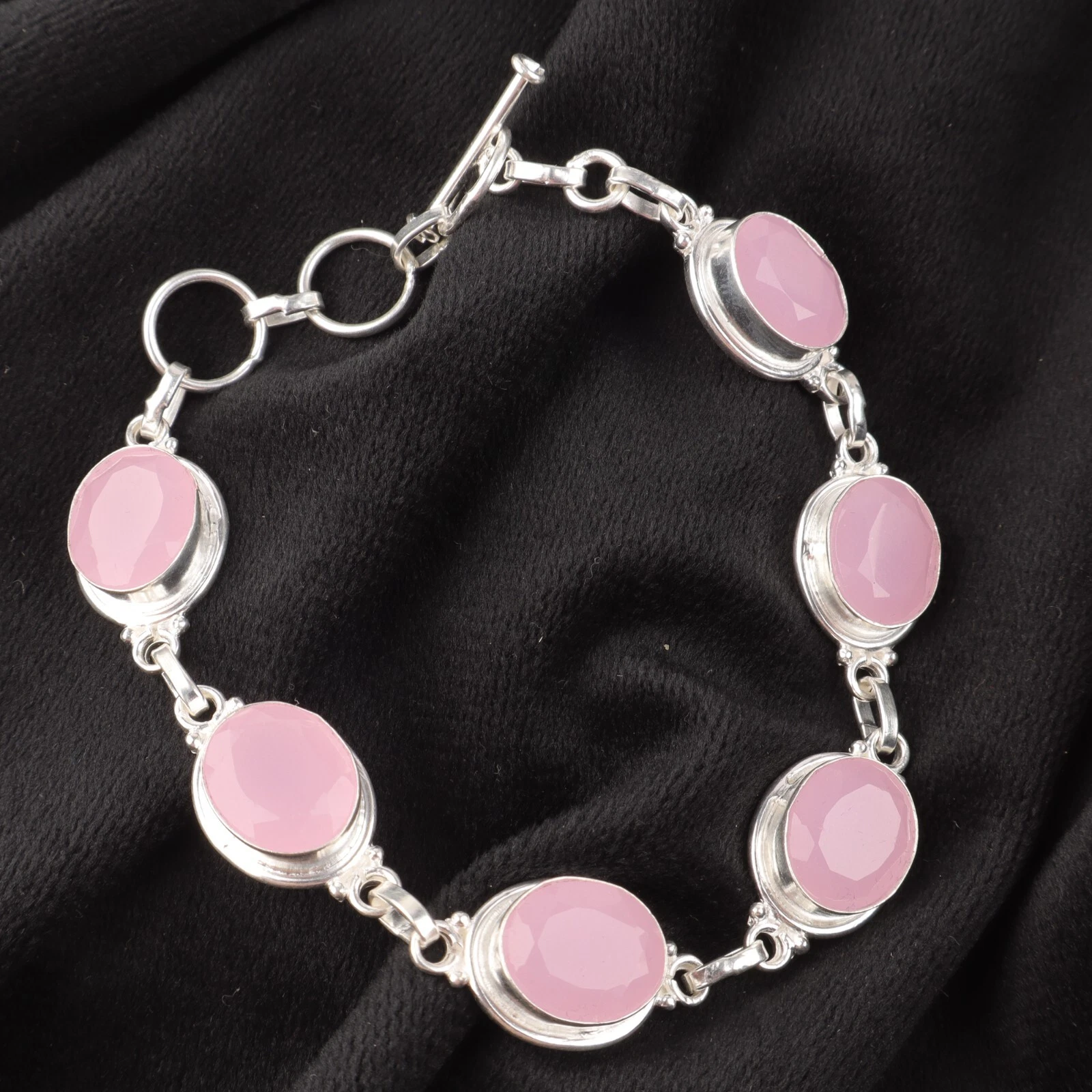 VALENTINO Braccialetto gioielli fatto a mano argento sterling 925 pietra preziosa calcedonio rosa regalo per