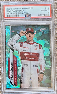 KIMI RAIKKONEN PSA 8 2020 TOPPS CHROME SAPPHIRE F1 #15 AQUA REFRACTOR /99