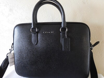 New COACH Black Liam Compact Brief Case Laptop Tablet Messenger Bag