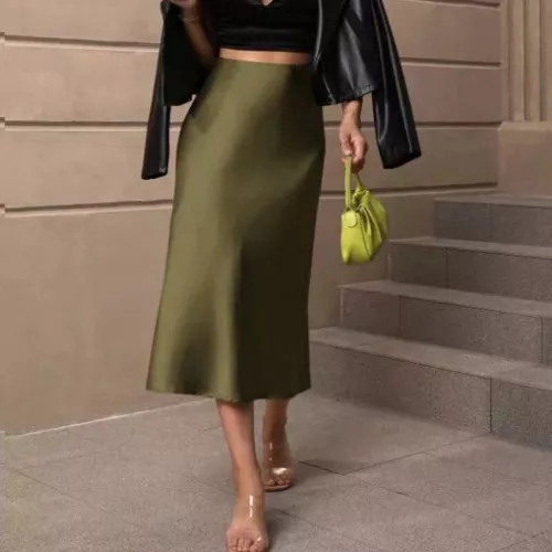 Women High Waisted Skirt Silk Satin Skirts A-Line Elegant Skirts Skirt New - Imagen 12 de 32
