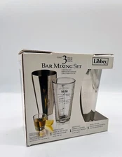 Libbey Shaker Glass Set, 3-Piece Bartender Shaker Set-Mixing Glass NIB