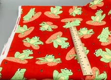 Oakhurst Textiles LARGE MOTIF FRONGS LILY PADS Red Orange DOtS Cotton Fabric 1.5