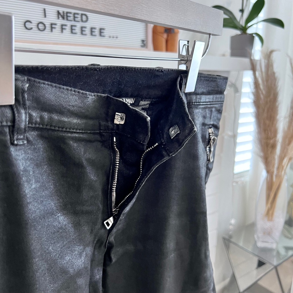 Balmain Waxed Coated Biker Moto Denim Jeans