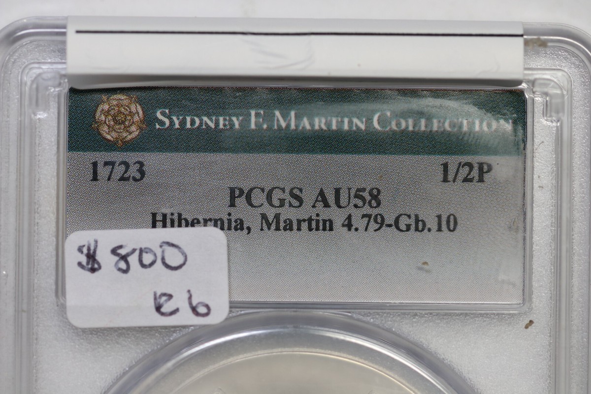 1723 M 4.79-Gb.10 R-6 PCGS AU 58 Wood's Hibernia Halfpenny