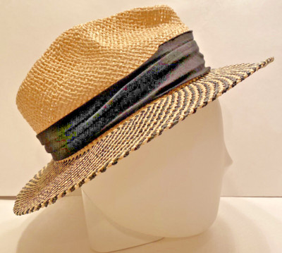 HBY Miami Women Two Tone 100% Paper Straw Sun Hat Black Ribbon