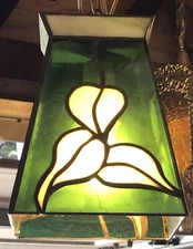 Gorgeous 70s Leaded Glass Hanging Light Fixture—Excellent! Reduced!