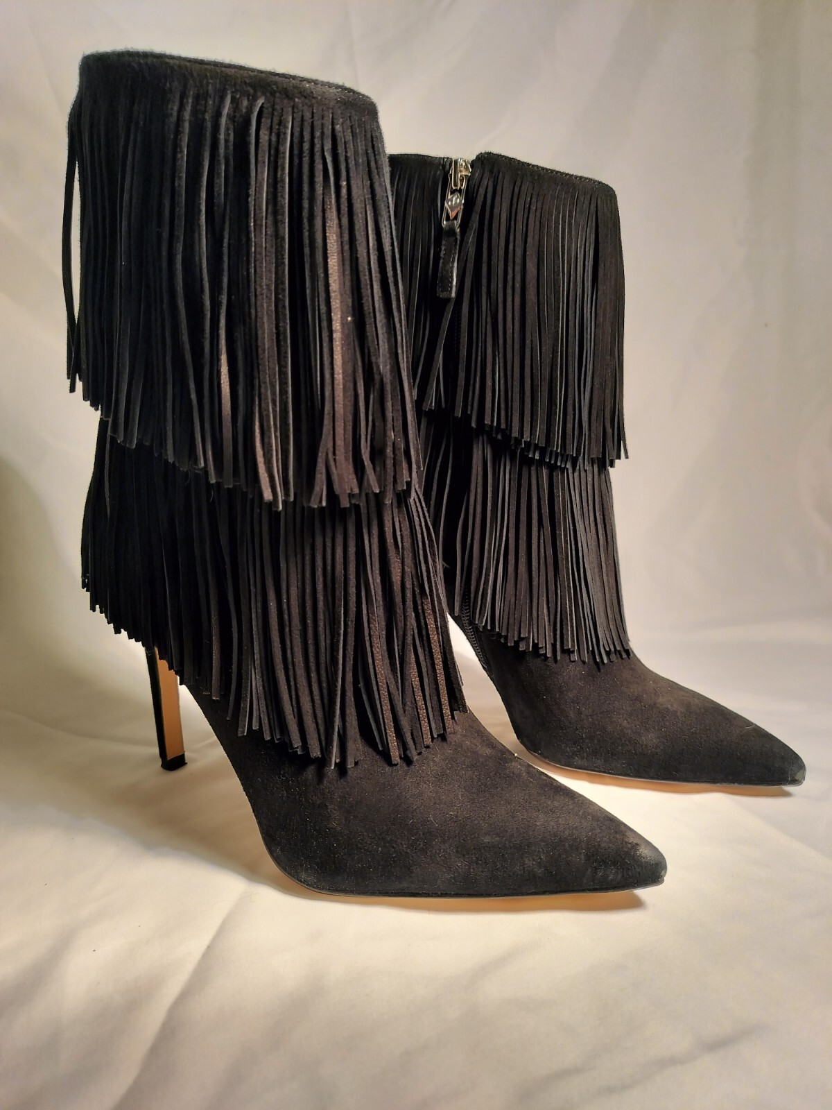 Sam Edelman Black Suede Fringe Boots Womens Size 8.5 Medium