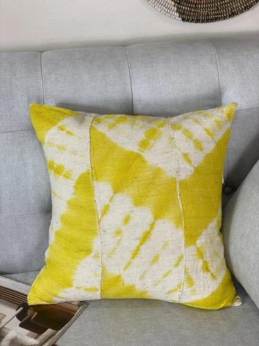 Yellow African Indigo Pillow Cushion Cover| Blue Mudcloth Pillowcase