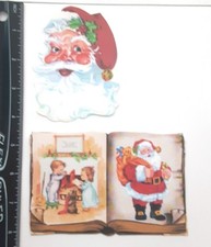 Lot of 2 Christmas Santa Children Stocking Dog SINGLE LAYER Embellishments 681