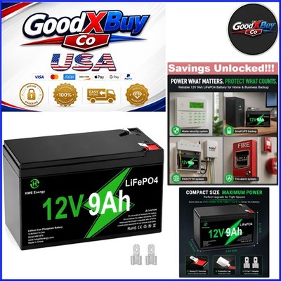 12V 9Ah Lithium LiFePO4 Battery Deep Cycle for UPS, Alarm, Fish Finder, 9Ah