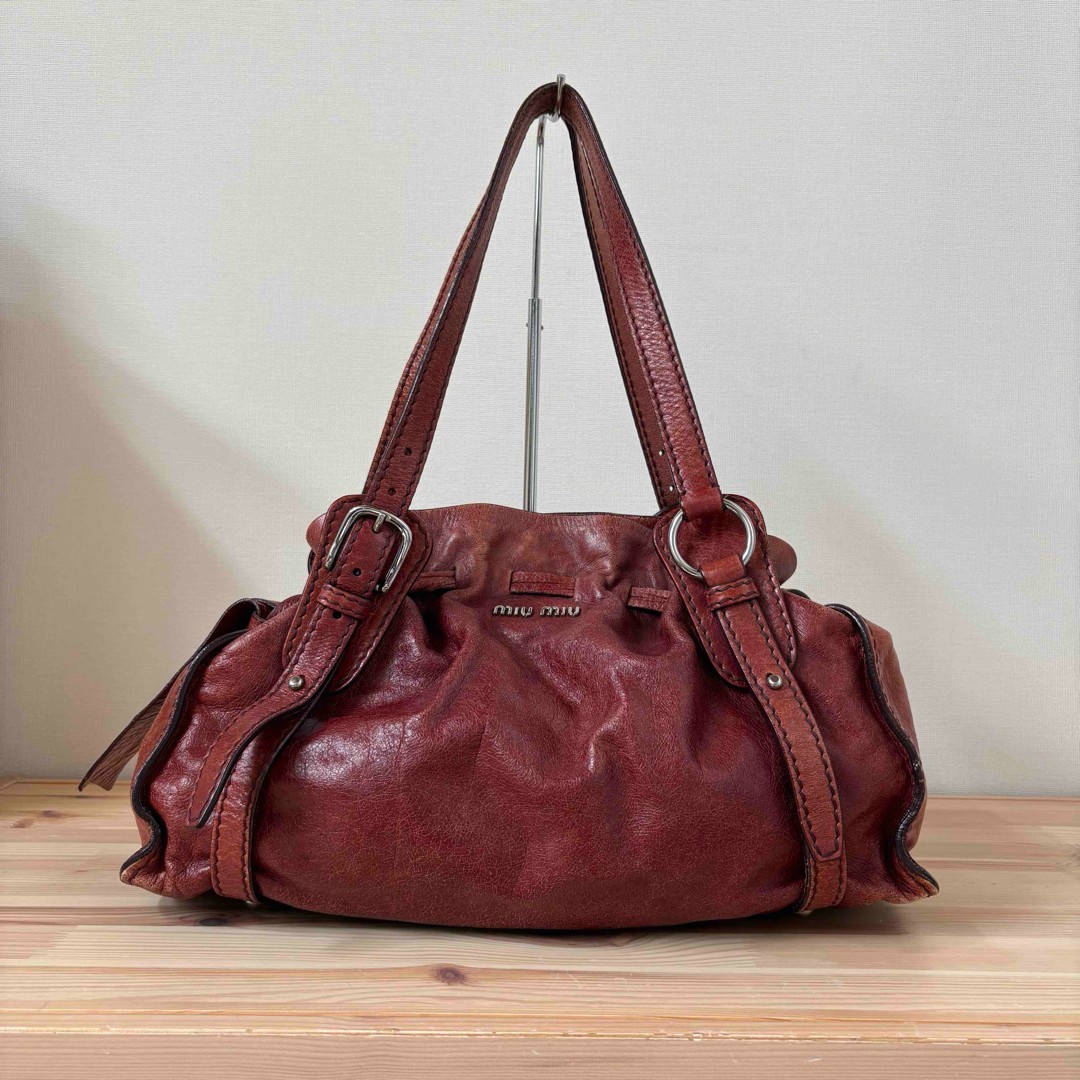 MIU MIU Vitello Lux Side Ribbon 2Way Tote Bag Brown Y2K 90s 00s