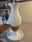 VINTAGE 11" HOBNAIL MILK GLASS HURRICANE LAMP. Works