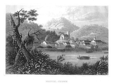 1840 - Mauch - Chunk Pensylvania Lehigh River Original Stahlstich engraving