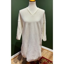 Uniqlo and Lemaire White Textured Knit V Neck 3/4 Sleeve Tunic Dress Women's L