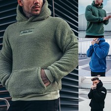 Men's Plush Hoodies Sweatshirt With Big Pocket Fashion Long-sleeved Pullover Hoo