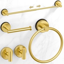 Brushed Gold Suction Cup Bathroom Accessories Set,Towel Racks for Bathroom,5 ...