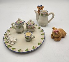 Vintage POPULAR IMPORTS Miniature Resin Tea Set  Flower  Teddy Bears