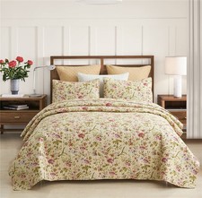 Floral Quilt Set King Size, Reversible Microfiber Quilt Bedding Set for King Bed