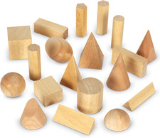 Wood Geometric Solids, Kids Wooden Shapes, Montessori Toys, Set of 19