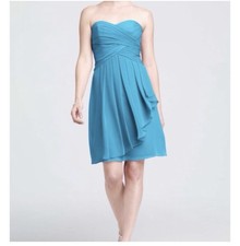 Davids Bridal Strapless Malibu Blue Chiffon Women Size 14 Knee Length Prom Dress
