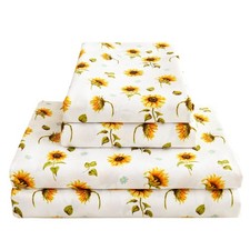 Floral Set Full, Sunflower Printed Bed Sheets Double, Brushed Microfiber Fitt...