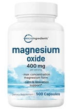 Magnesium Oxide 400mg, 500 Capsules | Elemental Form for Max Concentration | ...