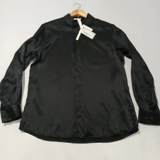 Lilysilk Shirt Mens Medium Black 100% Mulberry Silk Hidden Button Long Sleev NWT