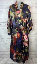 Natori Cruz Multicolor Asian Print Satin Kimono Nightgown & Robe Belted Sz L/XL