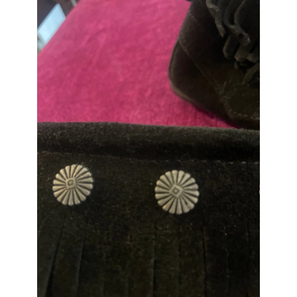 MINNETONKA Gamuza Flecos Mocasín Botines Negro Talla 9 SUROESTE Zapatos Foto 3 de 4