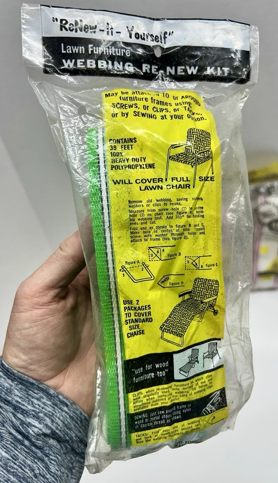 Lote de 5 muebles de césped Mid Century kit de re-tejido amarillo verde blanco con rosa Foto 4 de 4