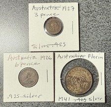 Australia Silver Coin Lot 1926-1941 3 Pence 6 Pence Florin - 3 Coins - Lot #9970