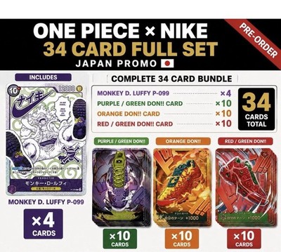 VORVERKAUF ONE PIECE x Nike 34 Card Full Set Ruffy P-099 DON!! Japan Promo