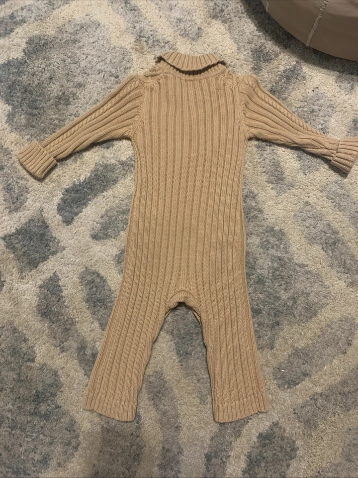BABY GAP Suéter Tejido con Cable Camel Beige Marrón Una Pieza Botón Conjunto 12-18 Foto 3 de 3