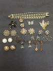 Vintage Signed Costume Jewelry Lot Bracelet Brooches Clip On Earrings