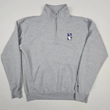 Northwestern Wildcats Mens 1/4 Zip Pullover XL Sweatshirt Pockets Grey Champion 