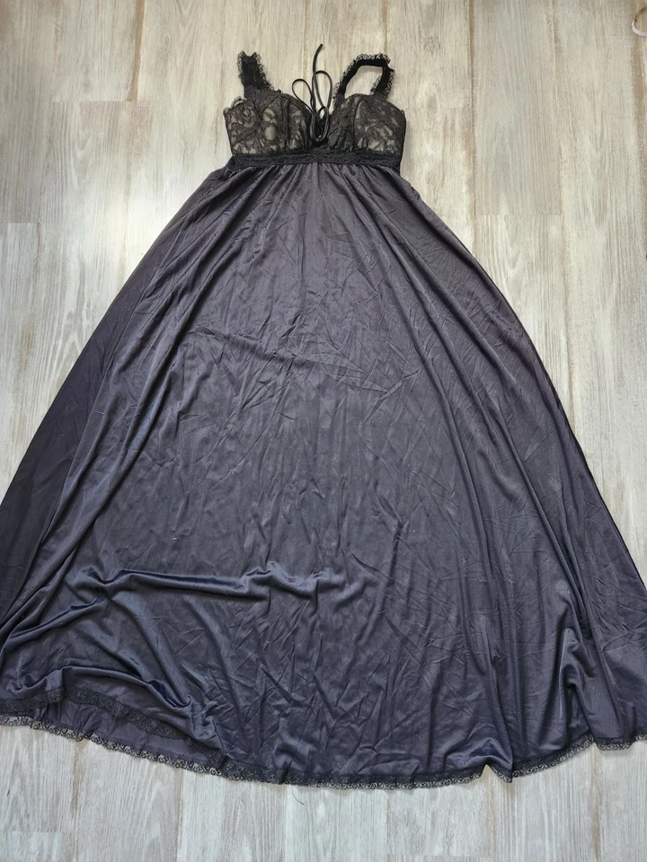 Camisón Olga Vintage Mediano Negro Barrido Completo Nylon Negligee Talla 34 Foto 2 de 4