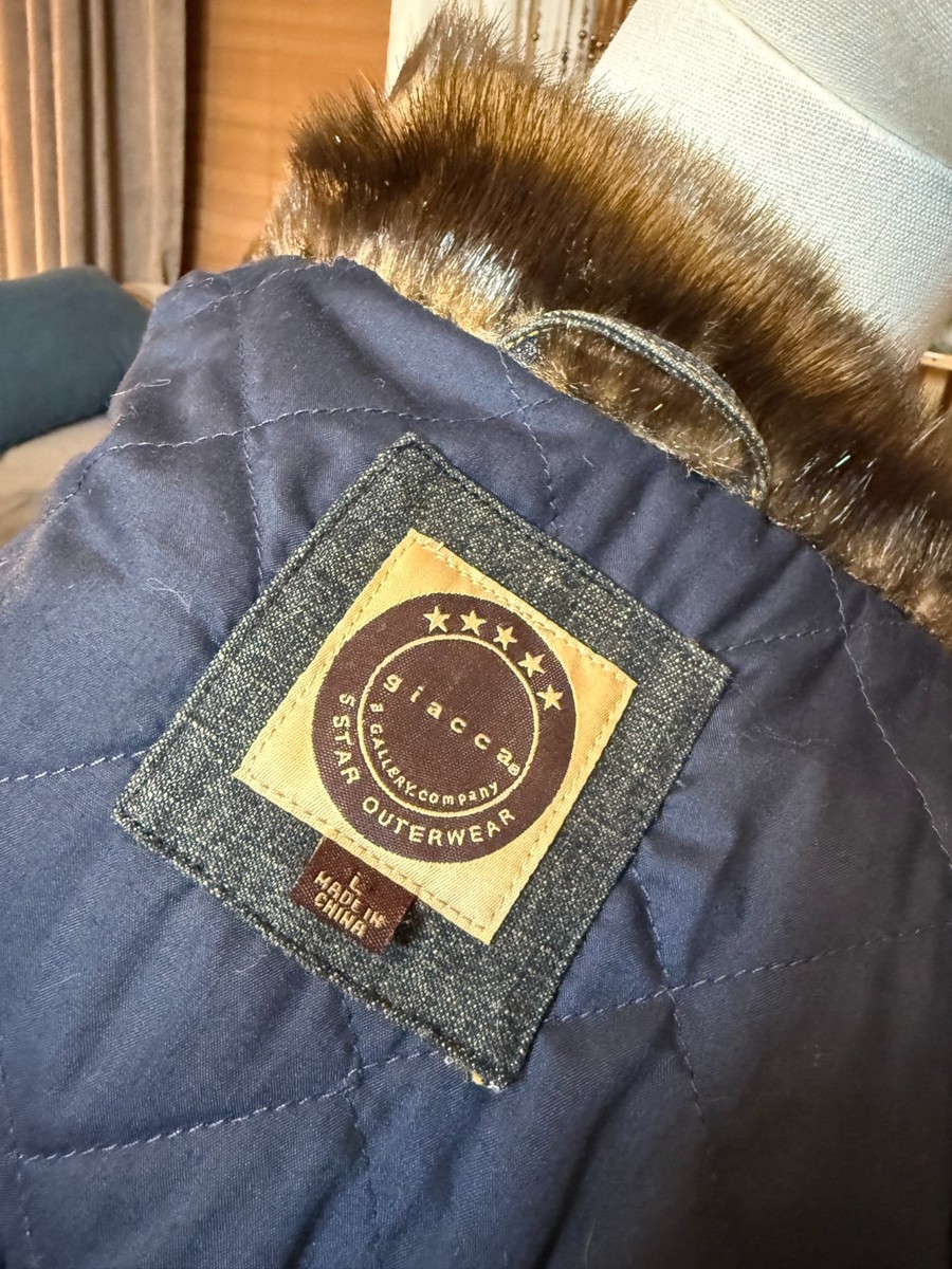Giacca Faux Fur Lined Denim Jacket Women's Large Blue Zip Up Y2K