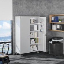 72in Tall Metal Storage Cabinet with Locking Doors, Pegboards  Shelves Grey
