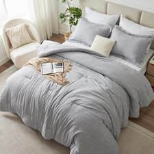 Queen Comforter Set - 3 Pieces Light Grey Soft Luxury Cationic Dyeing Queen Comf